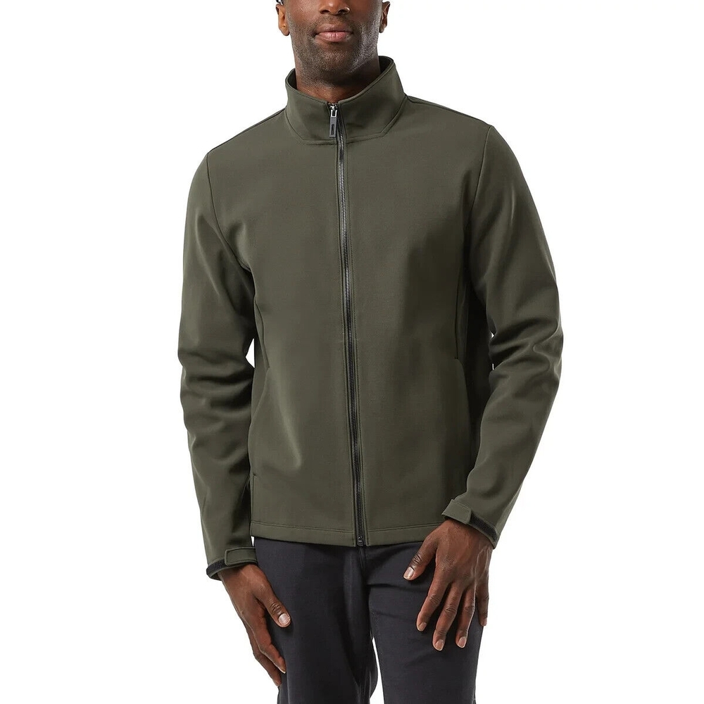 Green Lightweight Zip-Up Shirt Jacket with Stand-Up Collar